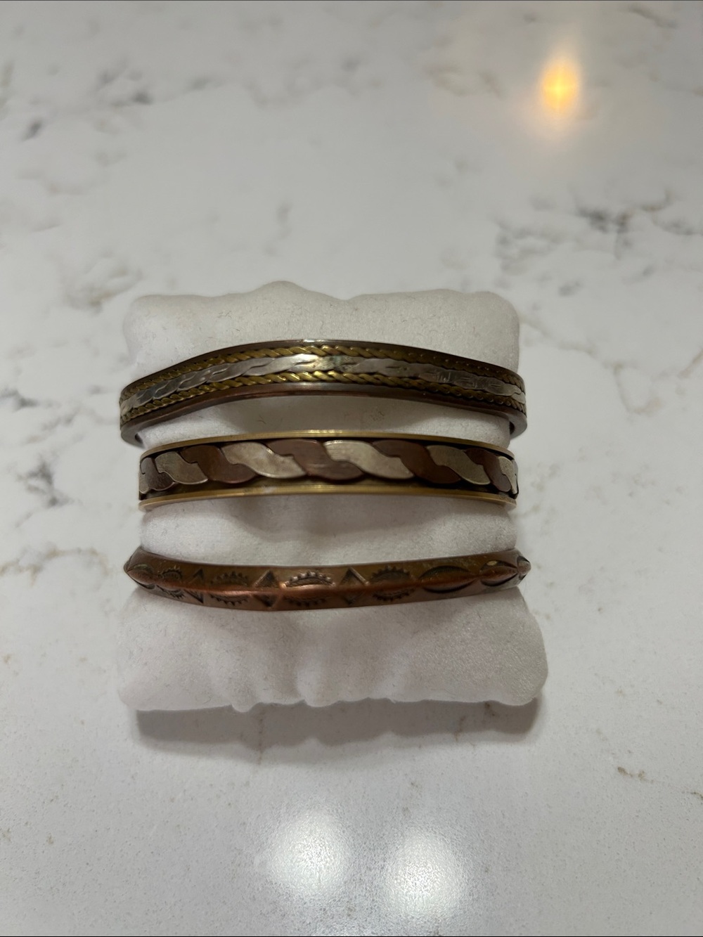 Mixed Metal Textured Bangle Bracelet Set - Antique Brass & Copper Tones
